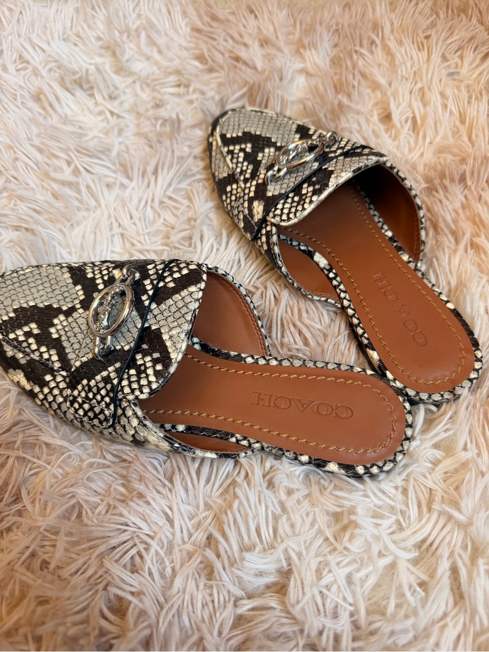Coach Snake Print Pointed Toe Mule Loafers Size 6.5